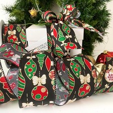 New 5 Metres Wire Edged Christmas Ribbon Black Red Bows Crafts Garlands 'Bauble'