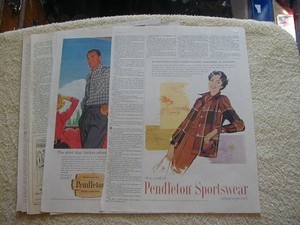 Vintage lot of 11 Pendelton sportswear print ads 1950-1960 clothing magazine ad