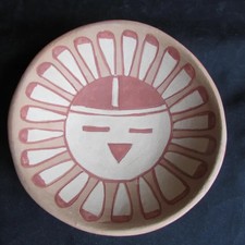 Vintage San Juan Indian Pueblo Sunface Polychrome Slip Decorated Pottery Plate