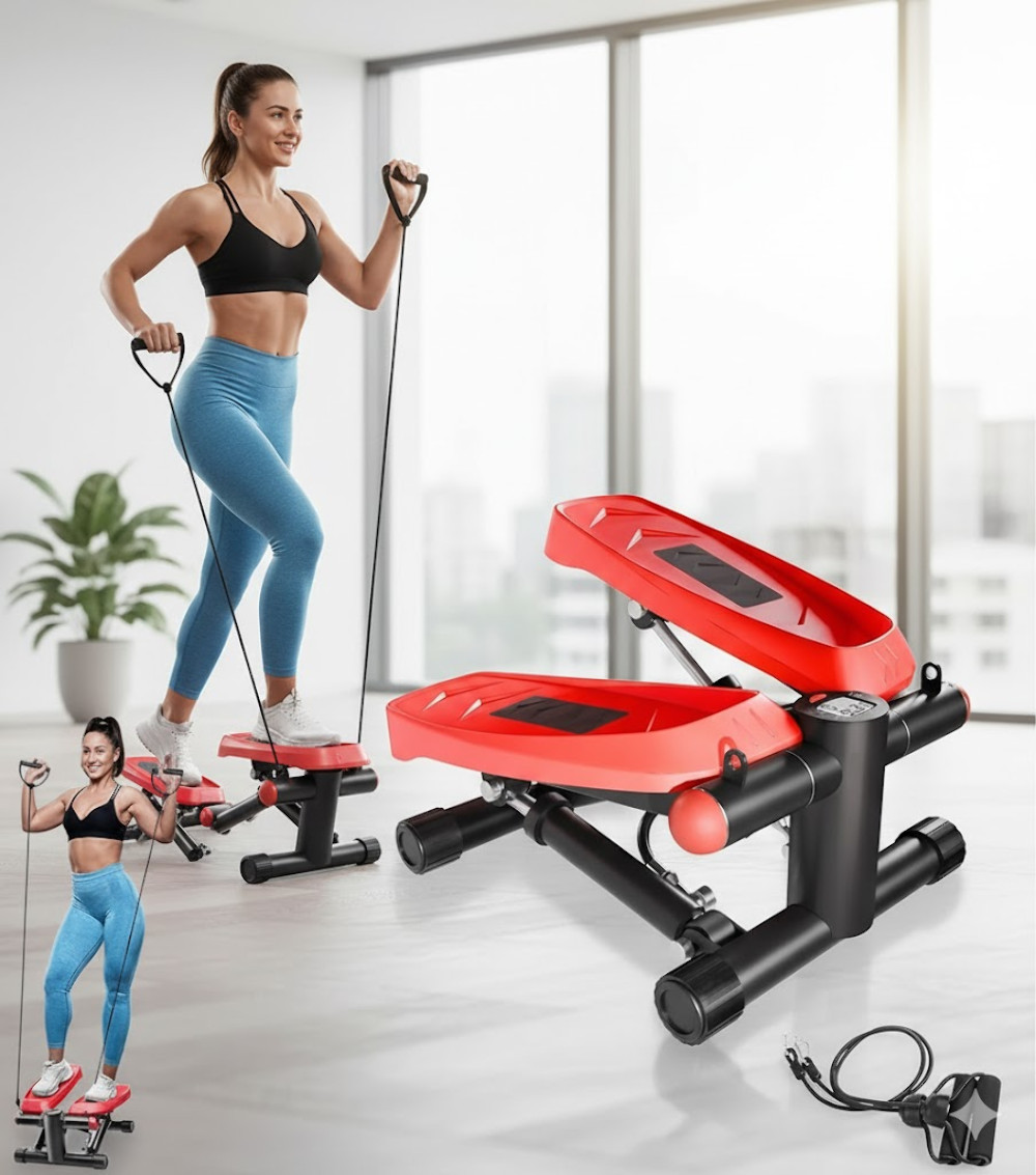 Stepper for Exercise at Home - Air-Powered Resistance with Bands & Digital Monit