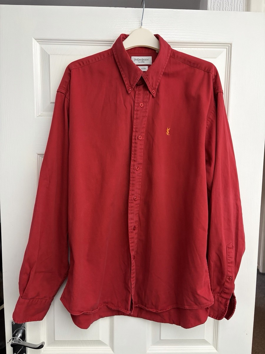 90s　本人期　イヴサンローラン　ヴァルーズシャツ Yves Saint Laurent YSL Vintage Red Long Sleeve Shirt Heavy Cotton
