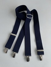 Men  s Trouser Braces, Dark Blue Plain, Clip, 1.5 Ins Wide X Fit, Short