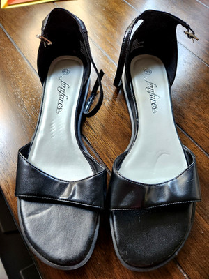 Fanfares Black Leather Slip on Sandal Flat Heel NEW!!!
