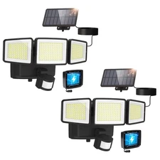 Hybrid Solar and Battery Powered Motion Sensor Outdoor Lights, 302 LED 1800LM...
