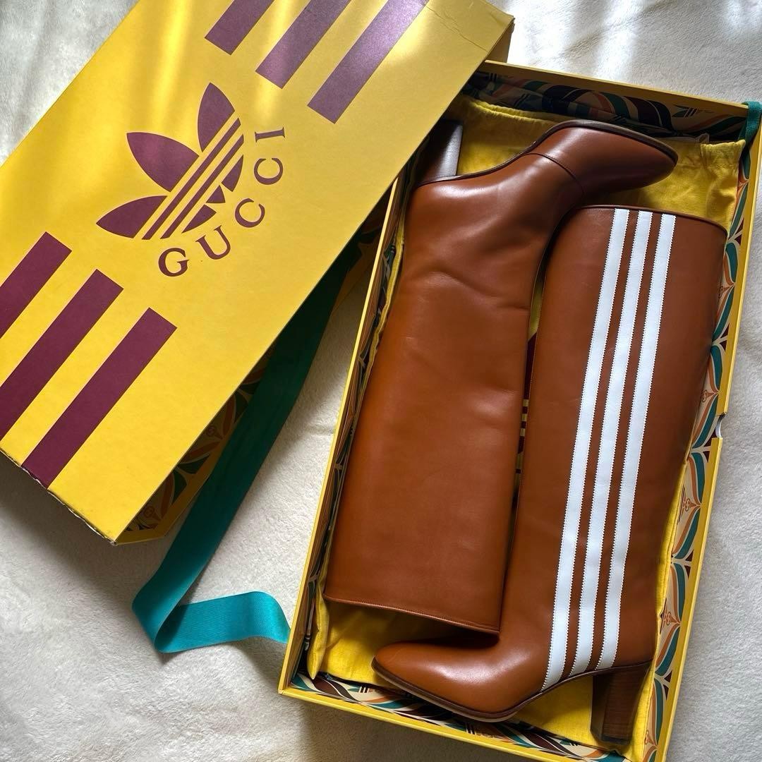 RARE Runway Gucci x Adidas Knee-High Boots Camel Brown Leather 3