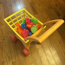 Vtg 1972 Mattel Tuff Stuff Toy Shopping Cart Plus 12 Play Grocery Food Shapes