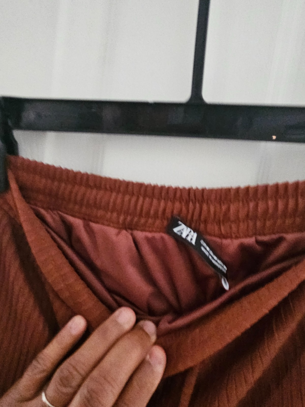 Womens Zara 2pc Brown ribbed Off-Shoulder Crop Top & Wide Leg Pants Lounge Set thumbnail 11