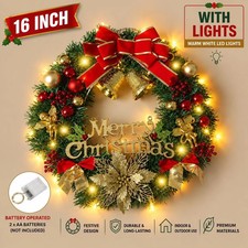 16-in Christmas Wreath Xmas Gift Front Door Wall Home Decor Garland Decorations