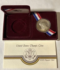 1984 US Olympic 90% Silver Dollar Proof Coin ~ 26.73g w/Box & COA