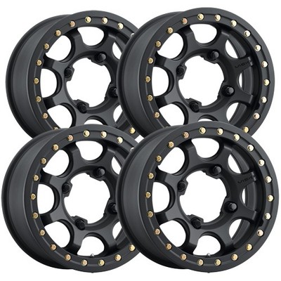 (Set of 4) Vision 351 Flow Beadlock 15x7 4x136 Satin Black Wheels Rims 15'' Inch