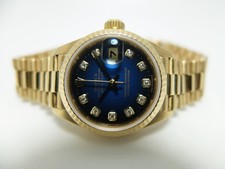 Rolex 18K Gold Ladies President 69178 Blue Vignette Diamond Dial Service Papers