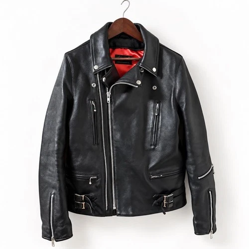 LIUGOO DRY18A Black Double Riders Jacket Size 38 M Sheep Leather - product listing photo