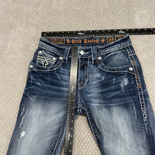 Jeans Rock Revival Para Hombres 30x32 Leif Bootcut Cuero Embellecido Denim Y2K Grunge - Imagen 6 de 8
