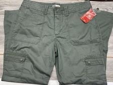 New Faded Glory Pants Women 16 Olive Green Cargo, Mid Rise, Flat Front Pockets