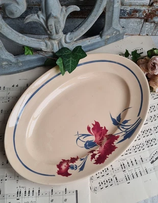 ANCIEN PLAT OVALE LUNEVILLE ANNIE DECOR DE FLEURS - Photo 1/3