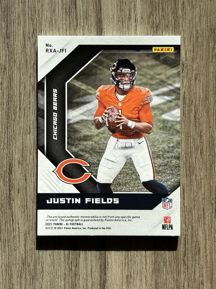 2021 Panini XR Justin Fields Rookie Nike Swoosh Logo Patch Autograph Card 1/1 - Image 2 of 4