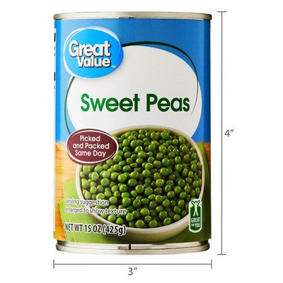 (12 pack) Great Value Sweet Peas, 15 oz Can