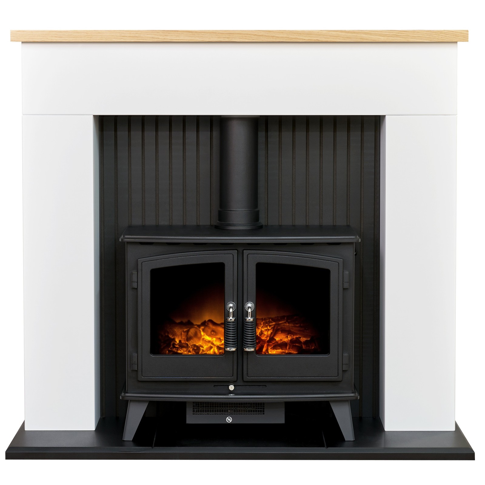 Adam Innsbruck Stove Fireplace in Pure White with Woodhouse Electric Stove in...