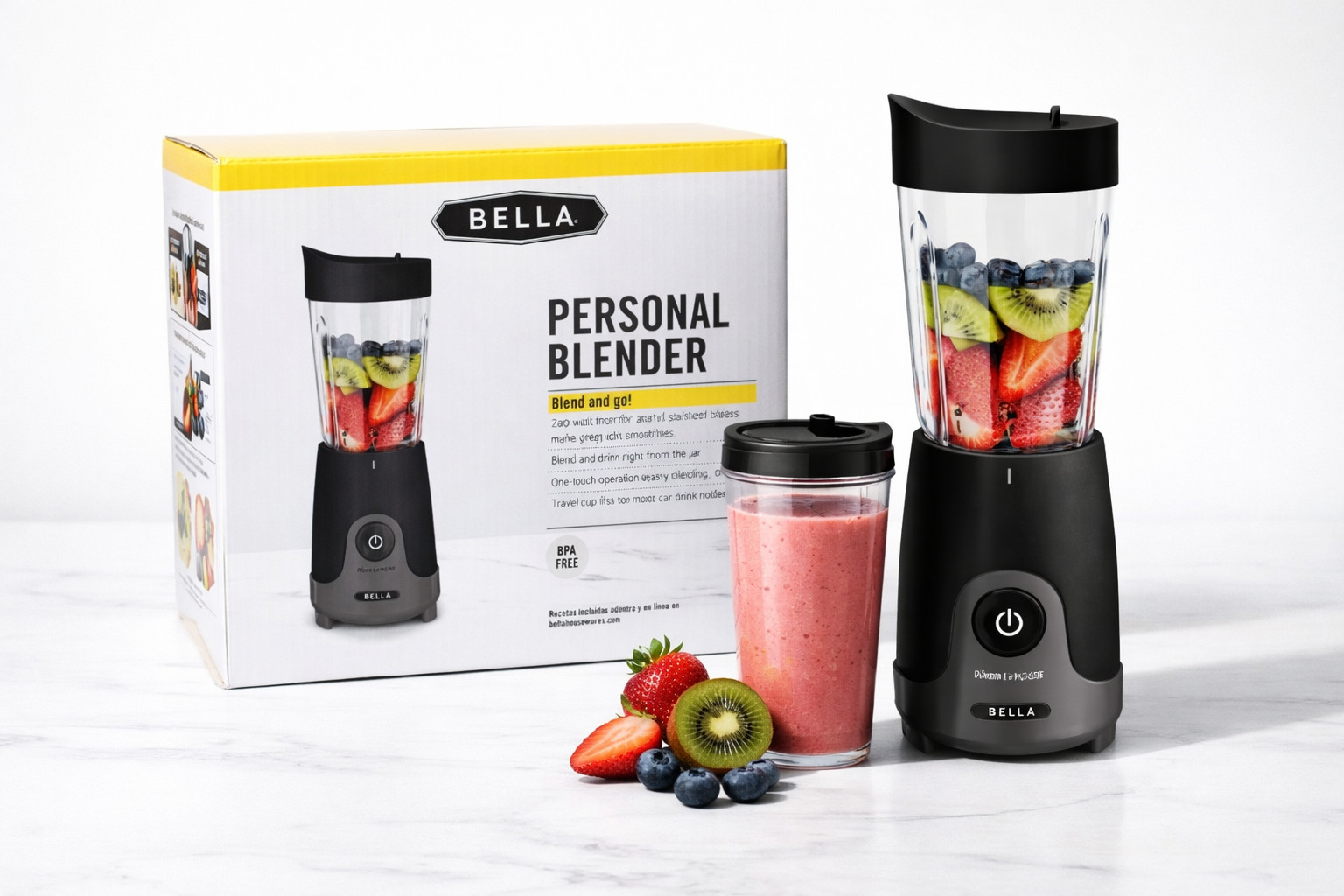 Bella Personal Blender 240W Smoothie Maker BPA-Free Portable Blend & Go 14 Oz.