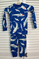 Hanna Andersson Size 110 5-6 Blue Shark Print Organic Cotton Long John Pajamas
