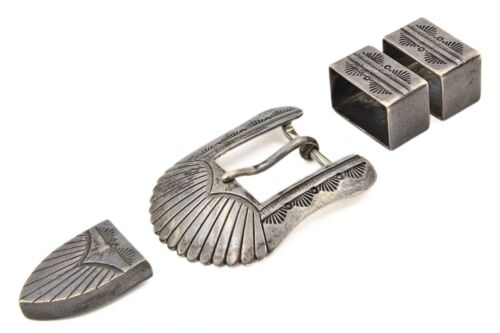 Handsome AL NOBLE Stamped Navajo Sterling Silver Belt Buckle Tips