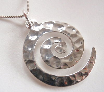 Hammered Spiral 925 Sterling Silver Necklace Corona Sun Jewelry 
