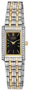 Citizen Women's Quartz Crystal Accents Two-Tone Black Dial 19mm Watch EK1124-54E