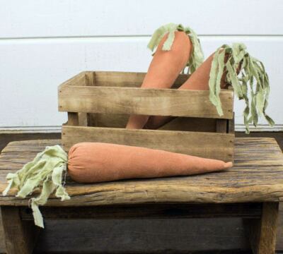 Honey & Me Stuffed Fabric Carrot Orange Primitive Easter Spring Decor 8 inch