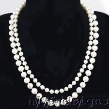 2 strands Natural Cultured Freshwater Pearl Women Jewelry Necklace 18" FREE SHIP