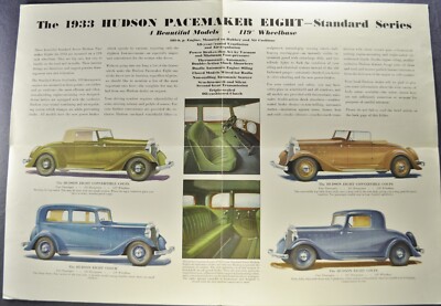 1933 Hudson Pacemaker Standard 8 Brochure Convertible Coupe Sedan