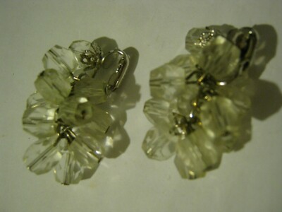 1960s Signed KRAMER Clip Earrings Pin Set Hanging Fruit Crystal Beads