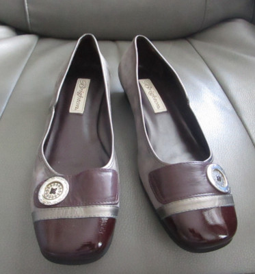 Brighton Gray Suede / Burgundy Patent Leather Cap Toe Ballet Shoes 6M - NEW