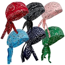 6pc Do Rag Skull Set Cap Black Cotton Du Head Wrap Motorcycle Biker Bandana