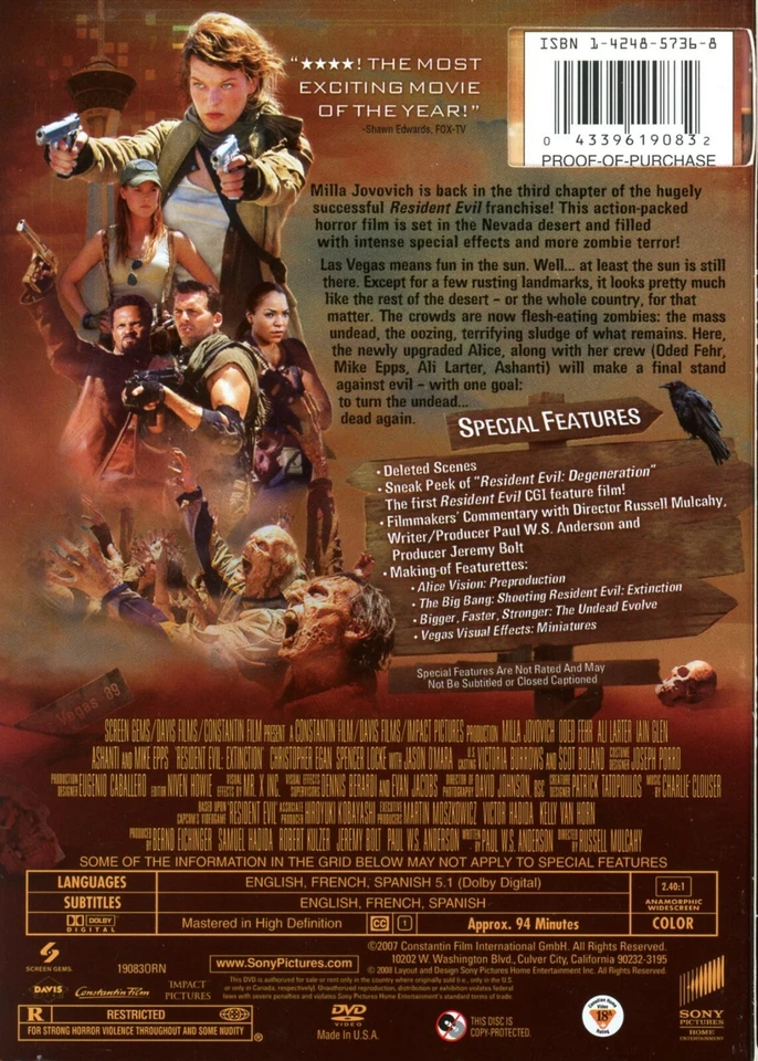 RESIDENT EVIL: EXTINCTION (2007) Milla Jovovich , Special Edition DVD - Image 2 of 2