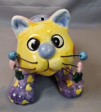 Cat Coin Bank Patchwork Floral Hearts Sweet Shoppe Wire Whiskers Whimsy Ceramic