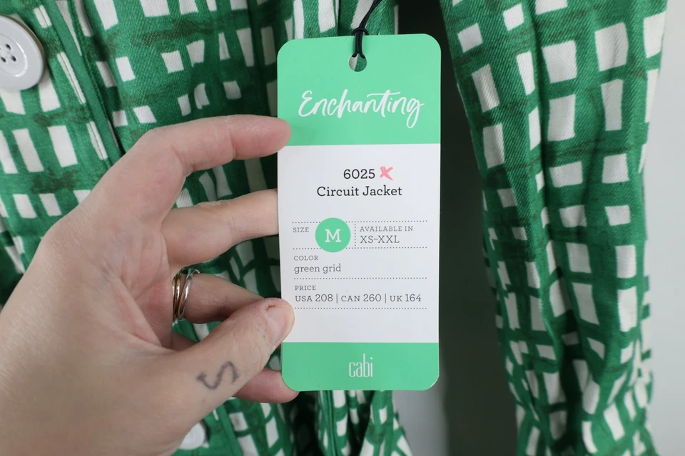 New Cabi Womens Size Medium Belted Circuit Full Button Jacket Coat Green Plaid - Image 4 of 4