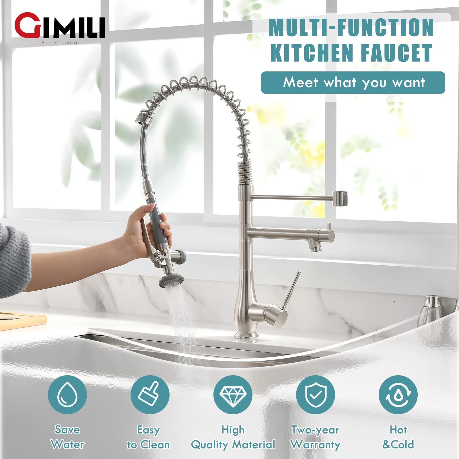 GIMILI Kitchen Faucet with Pull Down Sprayer, Single Handle High