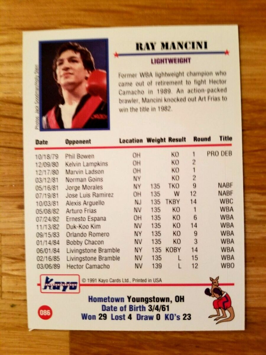 1991 kayo Boxing Card Ray(BOOM BOOM) Mancini Card #86 NM+ Condition Pack  Fresh