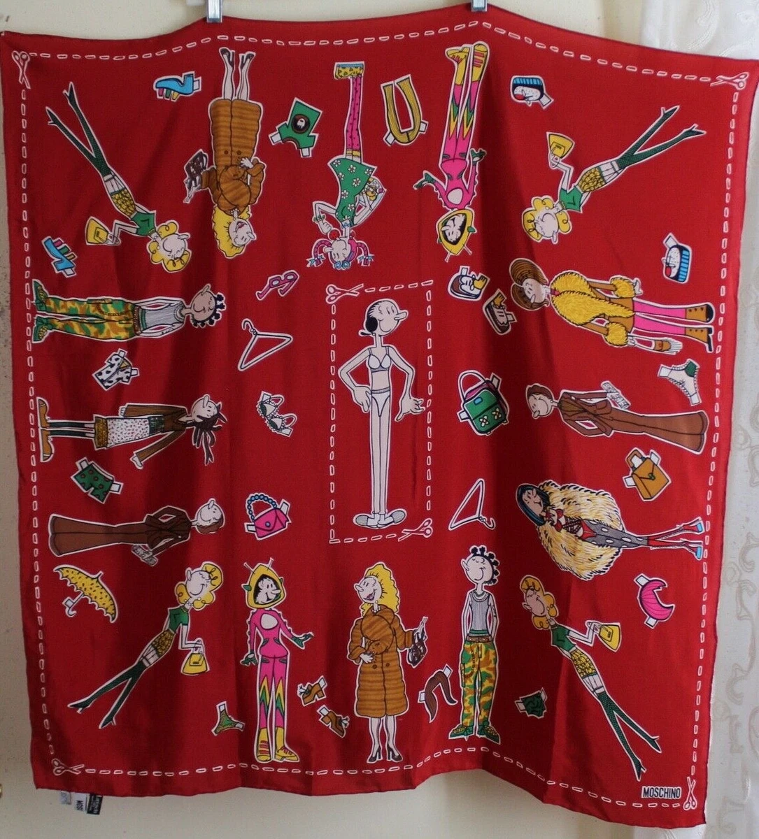 Moschino RARE Vtg Olive Oyl Wardobe Popeye Silk Scarf Wrap 34