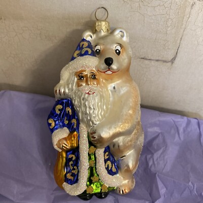 Christopher Radko Ornament  ''Polar Bear & Wizard Santa Hugging Best Friend'' Vtg