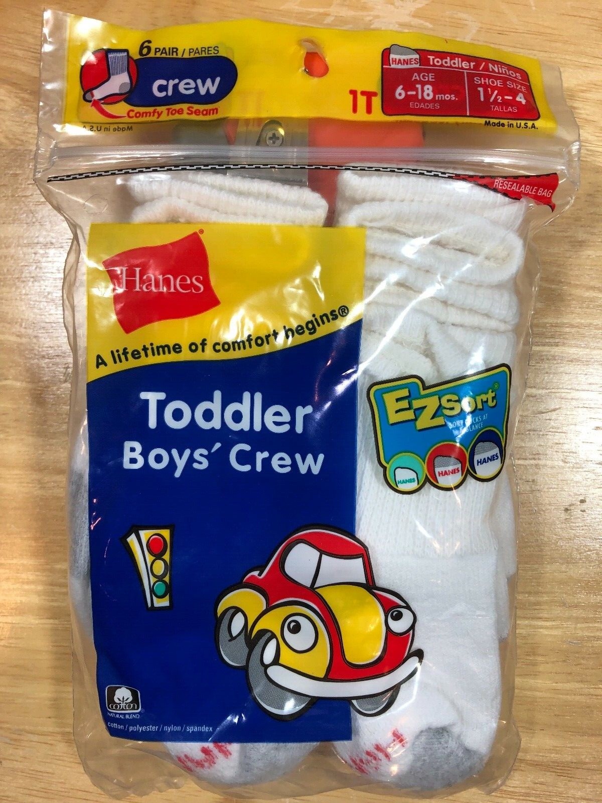 NEW HANES 6-18 MONTHS EZ SPORT 6 PAIRS CREW TODLER SHOE SIZE