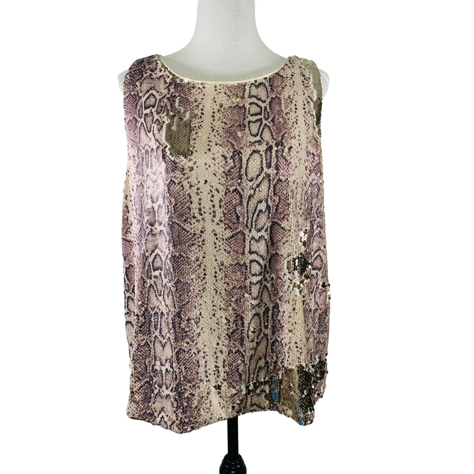 INC женщин блестками без рукавов животное змея печать вечеринки Майка подкладка размер XL - Изображение 2 из 4