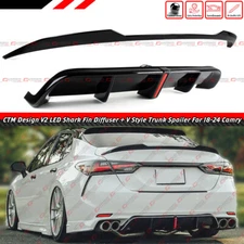 FOR 18-24 TOYOTA CAMRY CTM GLOSS BLACK LED REAR DIFFUSER + V STYLE TRUNK SPOILER