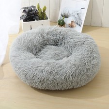 Calming Donut Shaped Pet Bed, Super Soft, Silky Feeling for Dogs and Cats/Grey