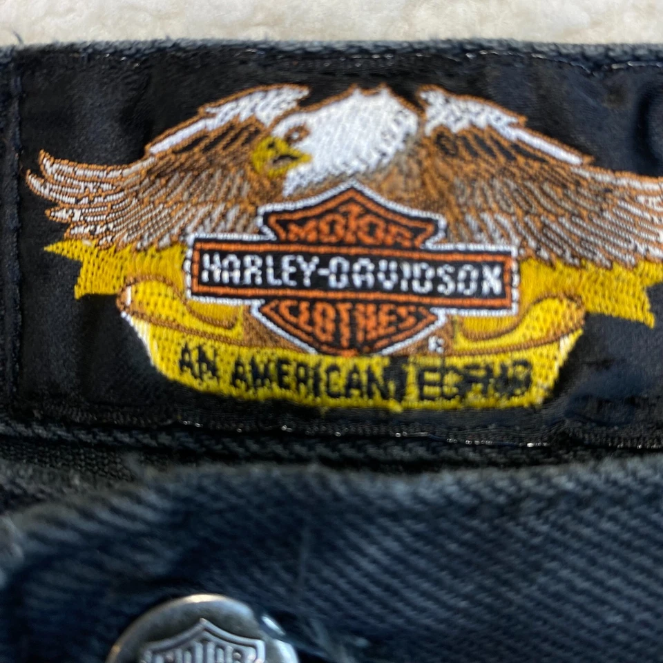 Vintage Harley Davidson Denim Shorts Mens 42 Black Jeans Biker Grunge 90s Long - Image 3 of 4