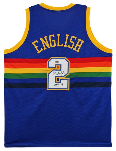 Alex English "HOF 97" Signed Blue TB Pro Style Jersey Autographed BAS Witnessed - Zdjęcie 1 z 3