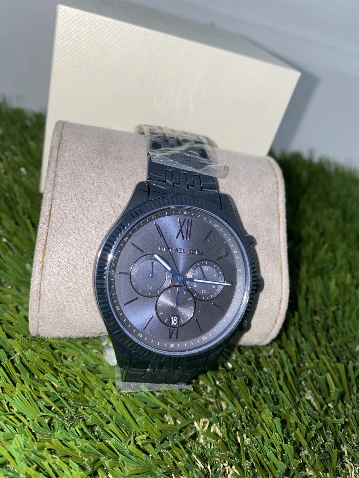 NUOVO orologio da uomo Michael Kors Benning blu navy canna di fucile MK8773 nuovo con scatola