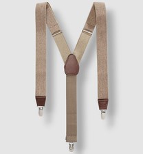 Club Room Men's Beige Solid Elastic Stretch Metal Clip-On Leather Suspenders