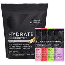(16) 4 flavors Sports Research Hydrate Electrolytes Powder Packets - Sugar-Free