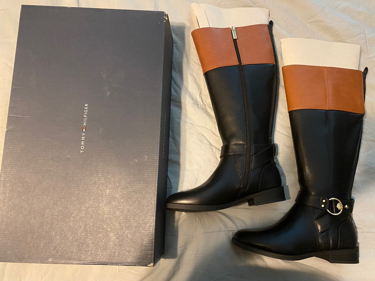 Tommy Hilfiger Isha Riding Boots Black Brown Wide Calf W US